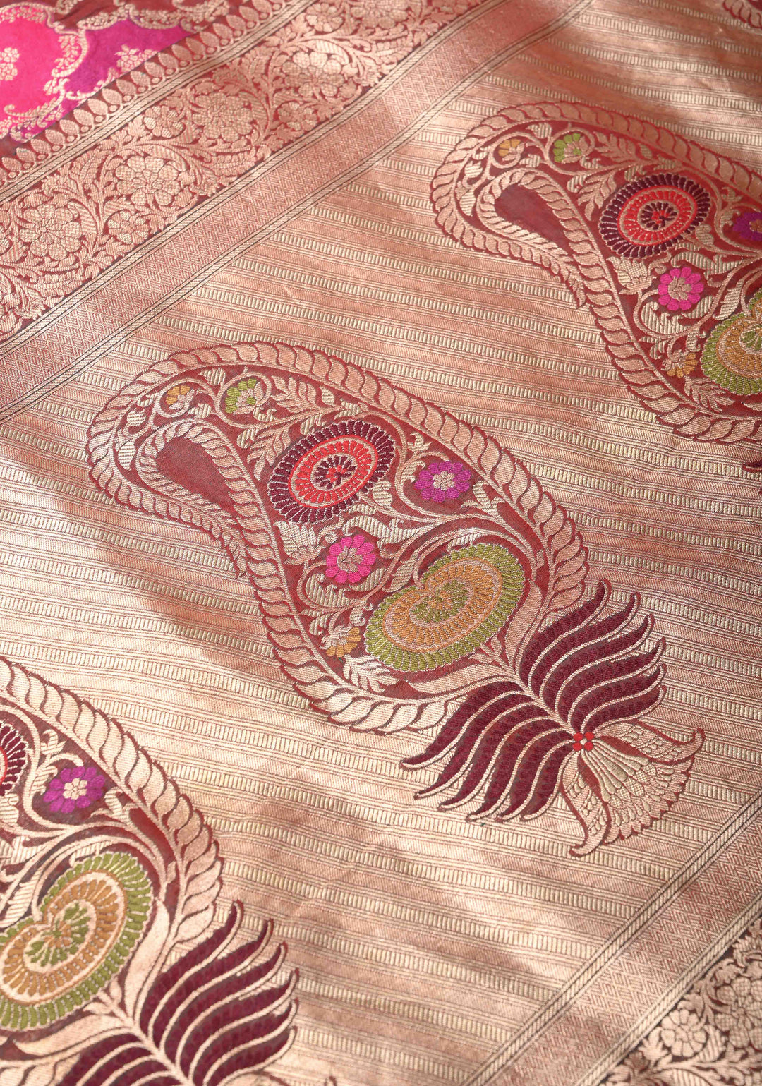 Multicolor Exquisite Rangkaat Design Floral Jaal Banarasi Katan Silk Saree with Zari Border | SILK MARK CERTIFIED