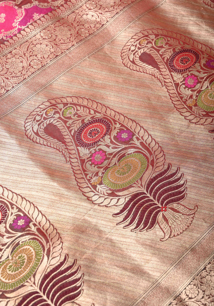 Multicolor Exquisite Rangkaat Design Floral Jaal Banarasi Katan Silk Saree with Zari Border | SILK MARK CERTIFIED