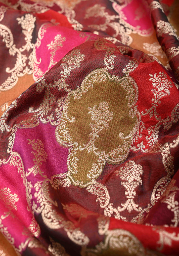 Multicolor Exquisite Rangkaat Design Floral Jaal Banarasi Katan Silk Saree with Zari Border | SILK MARK CERTIFIED