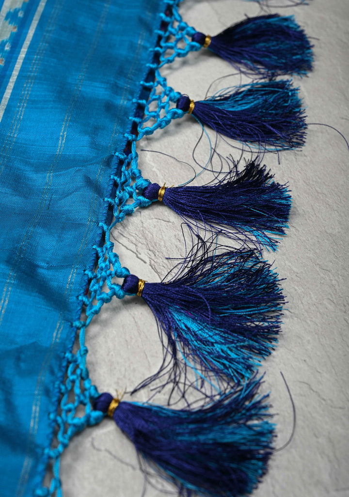 Ink Purple-Blue Pochampally Ikkat Pure Silk Saree with Vanasingaram Brocade and Zari Border | SILK MARK CERTIFIED