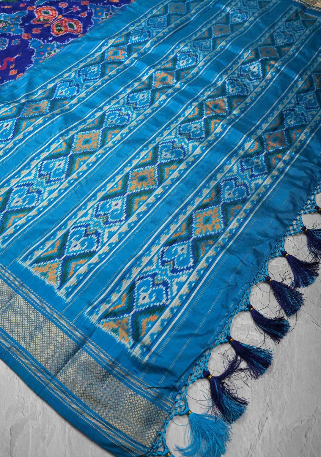 Ink Purple-Blue Pochampally Ikkat Pure Silk Saree with Vanasingaram Brocade and Zari Border | SILK MARK CERTIFIED