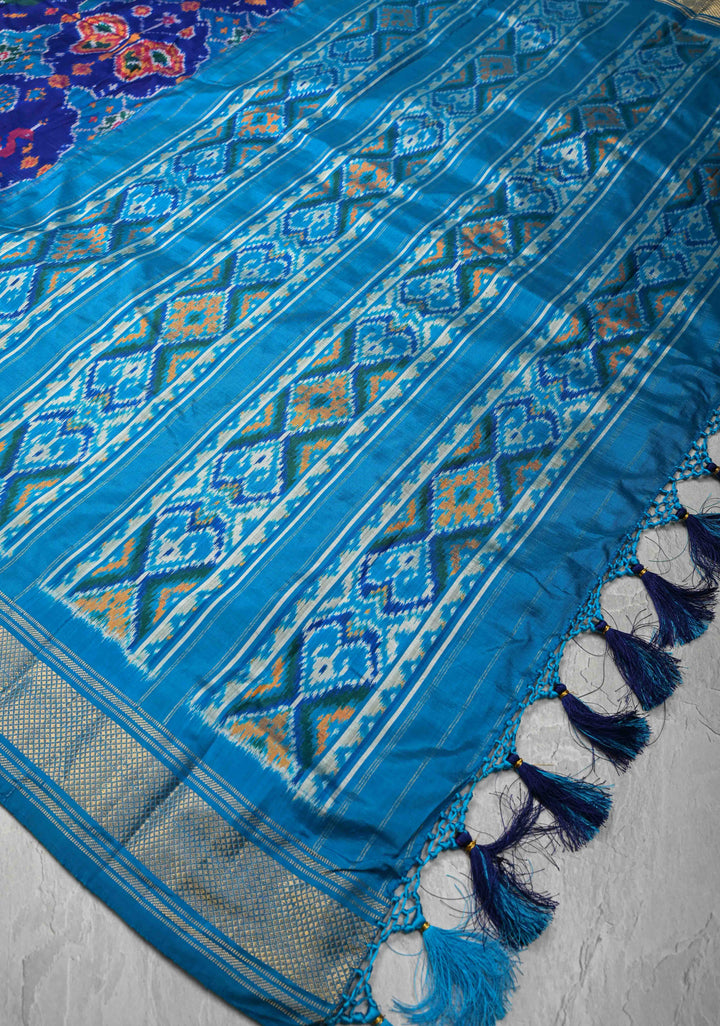 Ink Purple-Blue Pochampally Ikkat Pure Silk Saree with Vanasingaram Brocade and Zari Border | SILK MARK CERTIFIED