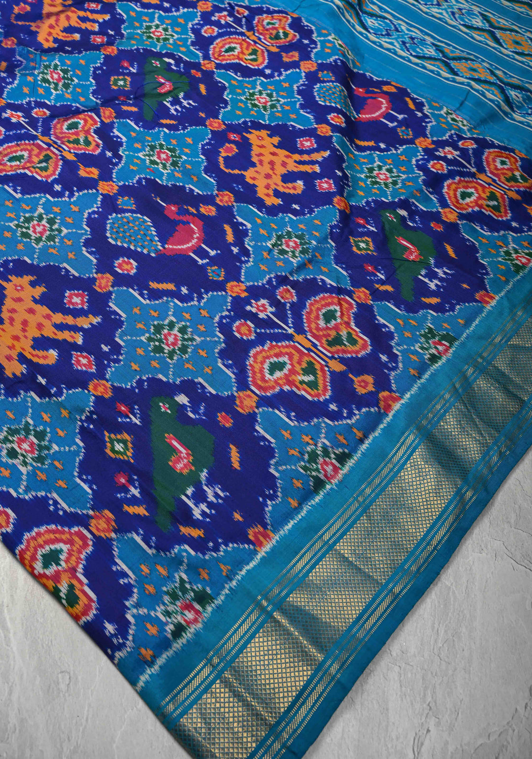 Ink Purple-Blue Pochampally Ikkat Pure Silk Saree with Vanasingaram Brocade and Zari Border | SILK MARK CERTIFIED