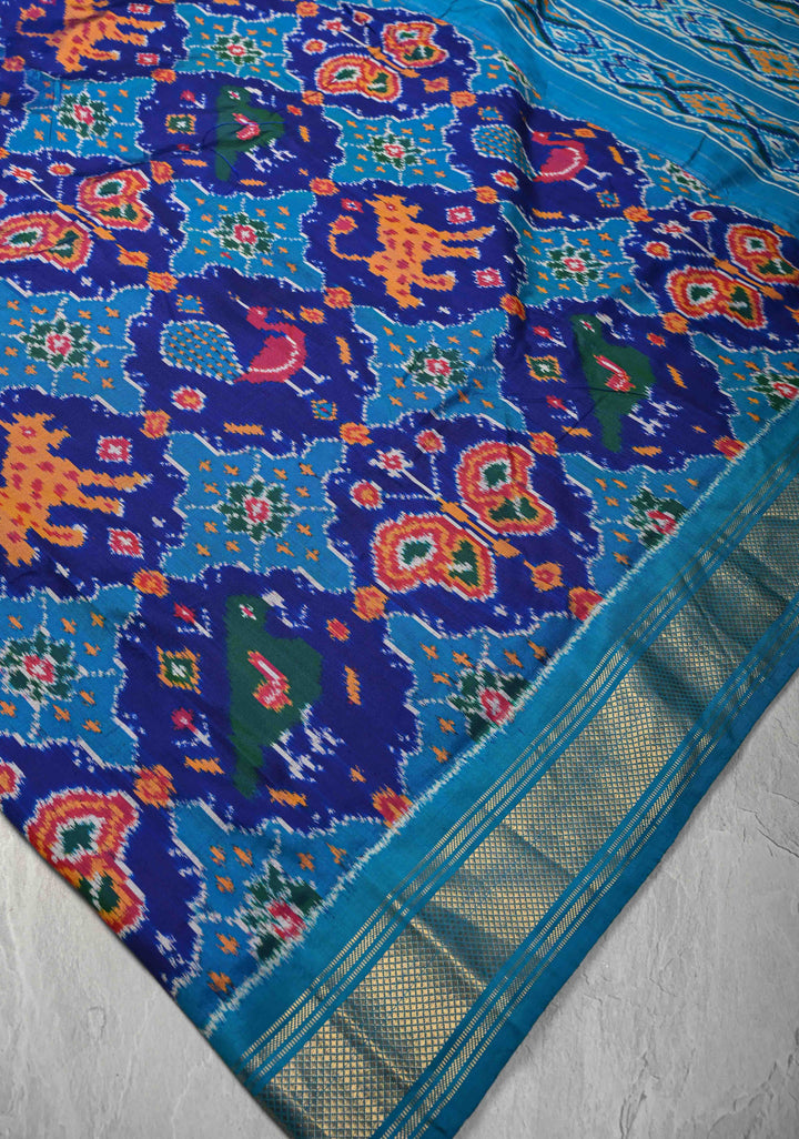 Ink Purple-Blue Pochampally Ikkat Pure Silk Saree with Vanasingaram Brocade and Zari Border | SILK MARK CERTIFIED