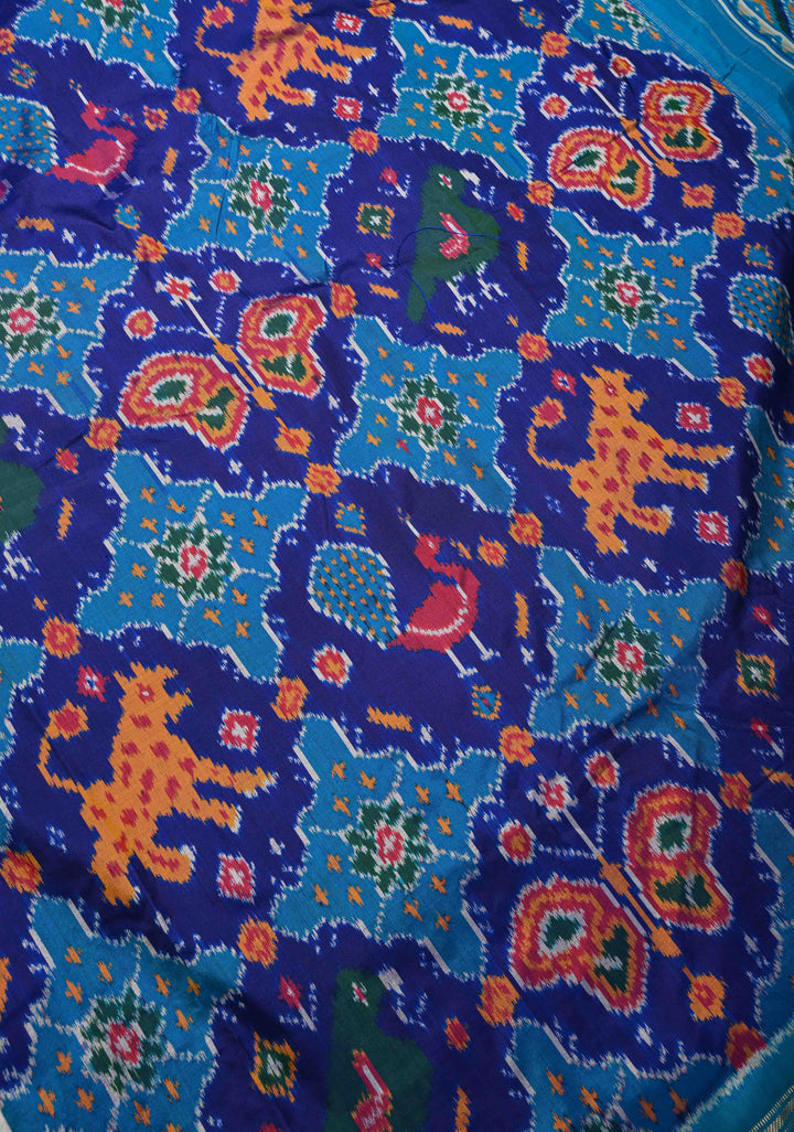 Ink Purple-Blue Pochampally Ikkat Pure Silk Saree with Vanasingaram Brocade and Zari Border | SILK MARK CERTIFIED