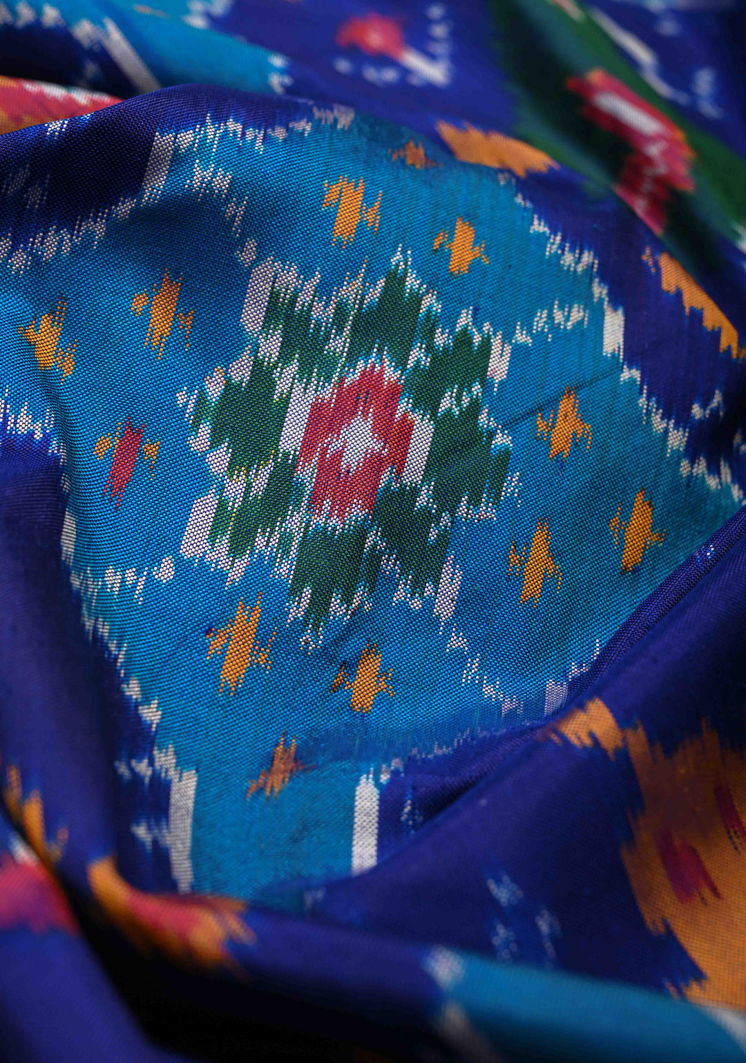 Ink Purple-Blue Pochampally Ikkat Pure Silk Saree with Vanasingaram Brocade and Zari Border | SILK MARK CERTIFIED