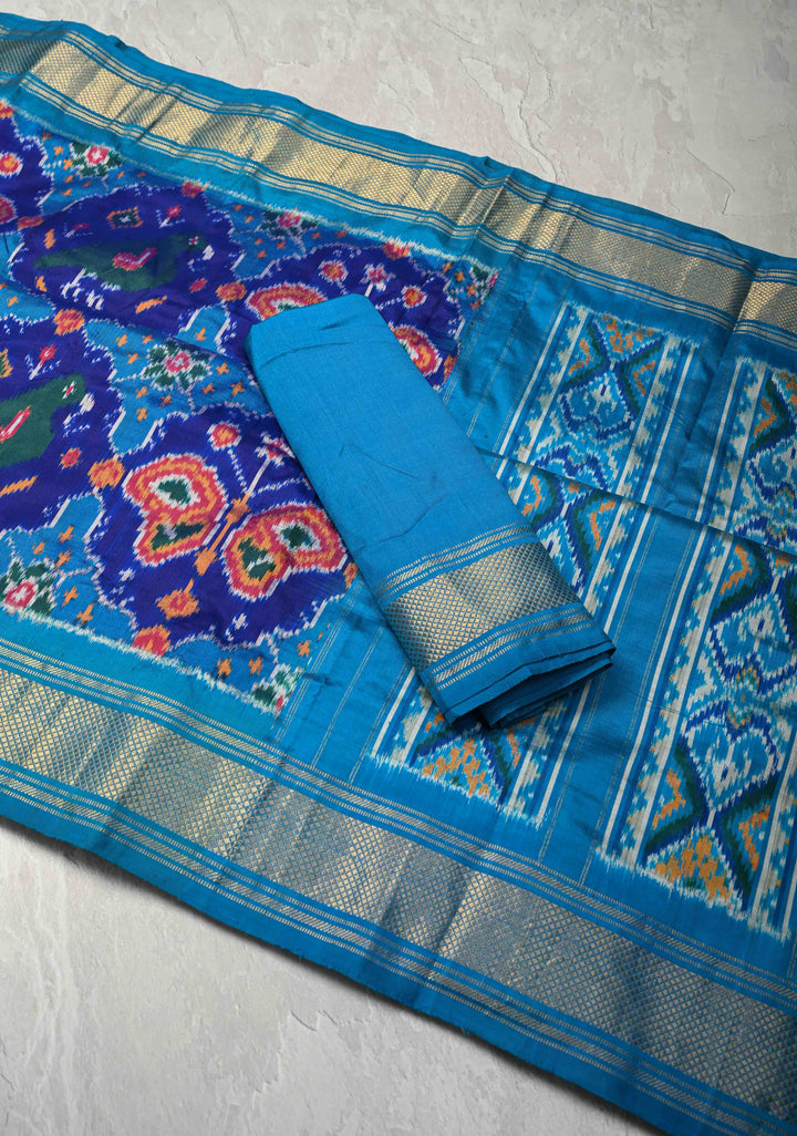Ink Purple-Blue Pochampally Ikkat Pure Silk Saree with Vanasingaram Brocade and Zari Border | SILK MARK CERTIFIED
