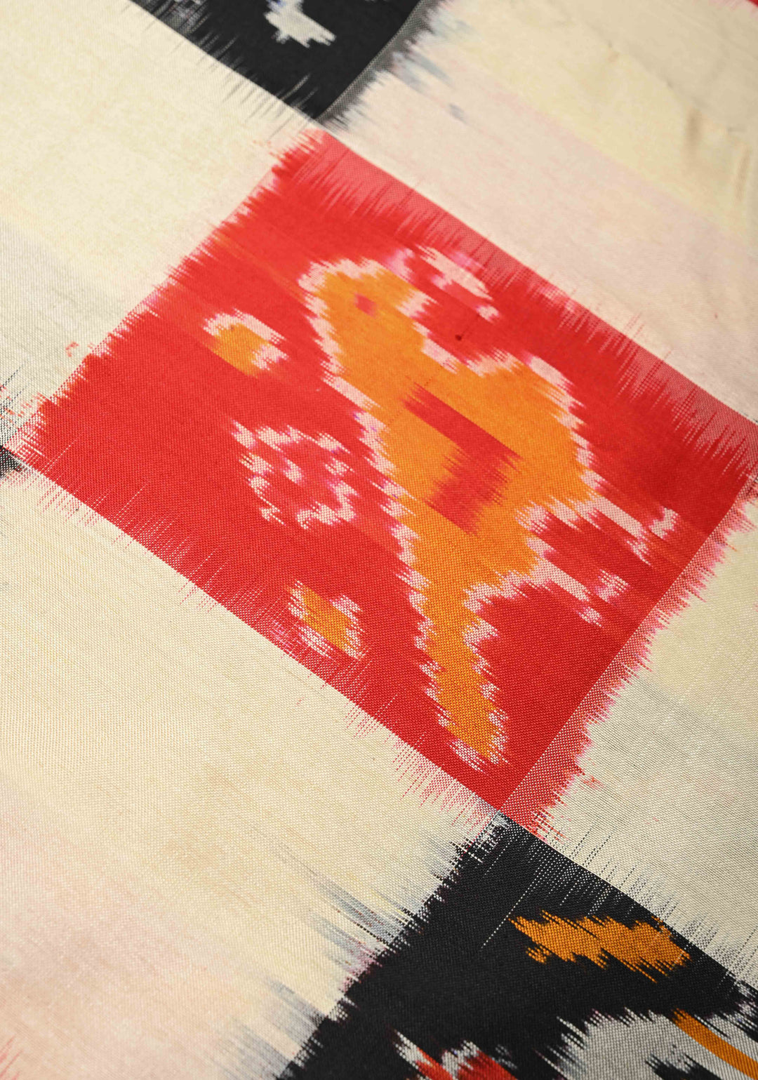 Multicolor Pochampally Ikkat Pure Silk Saree with Checkerboard Pattern and Zari Border | SILK MARK CERTIFIED