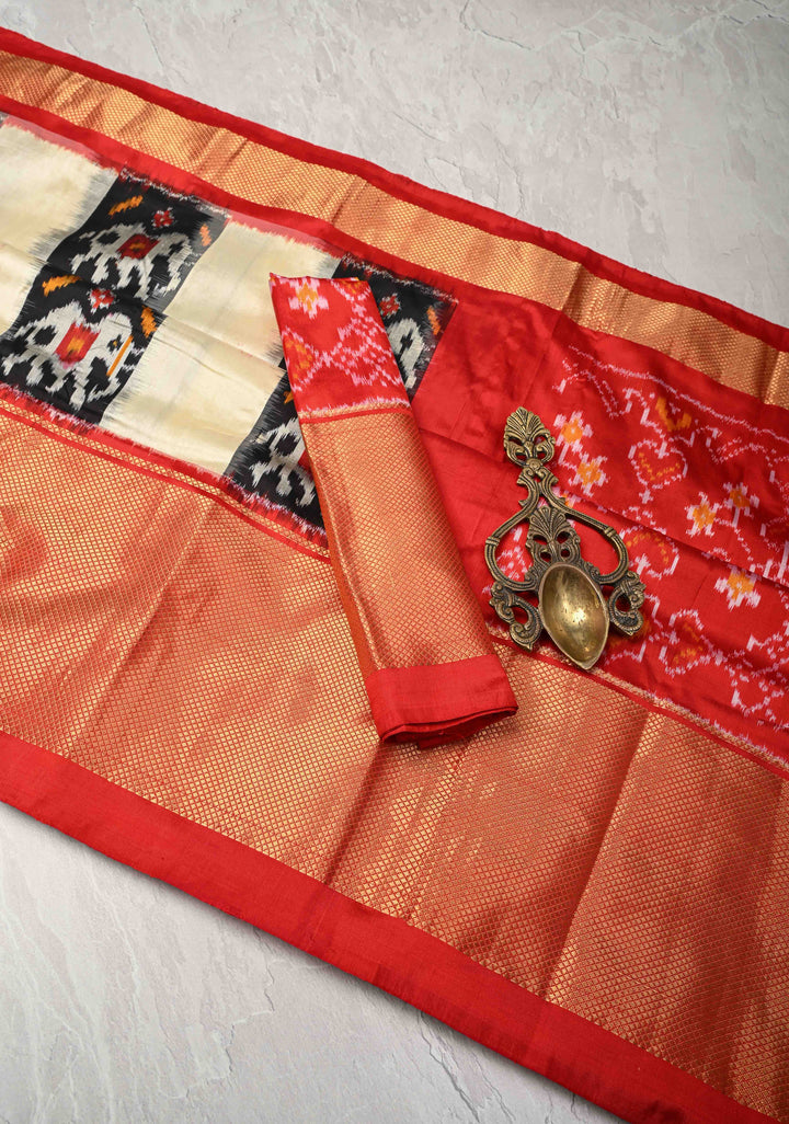 Multicolor Pochampally Ikkat Pure Silk Saree with Checkerboard Pattern and Zari Border | SILK MARK CERTIFIED
