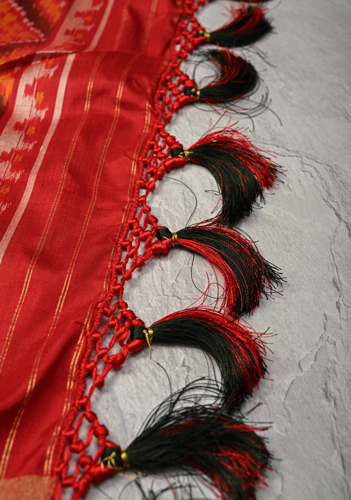 Black Pochampally Ikkat Pure Silk Saree with Brocade and Contrast Zari Border  | SILK MARK CERTIFIED