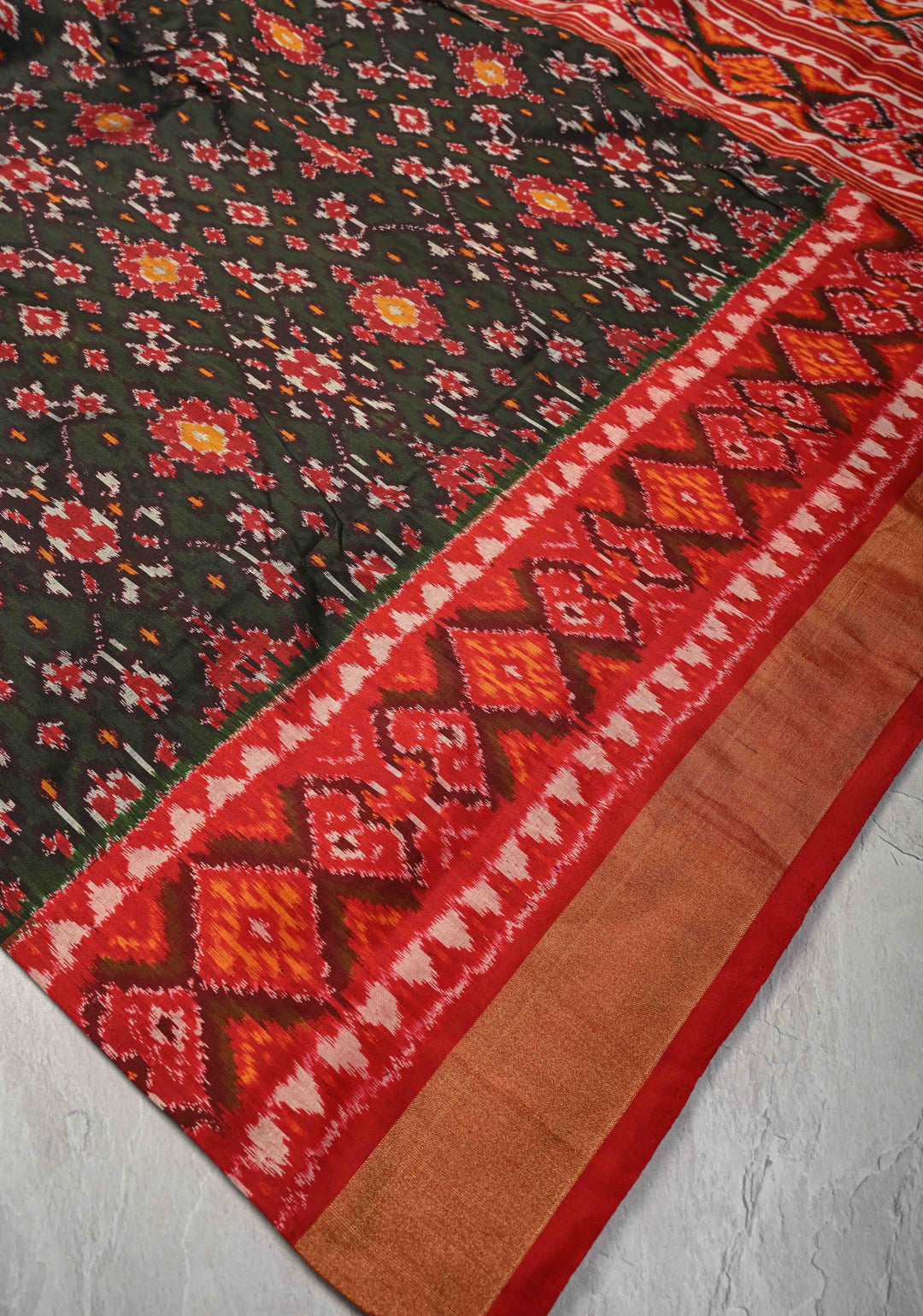 Black Pochampally Ikkat Pure Silk Saree with Brocade and Contrast Zari Border  | SILK MARK CERTIFIED