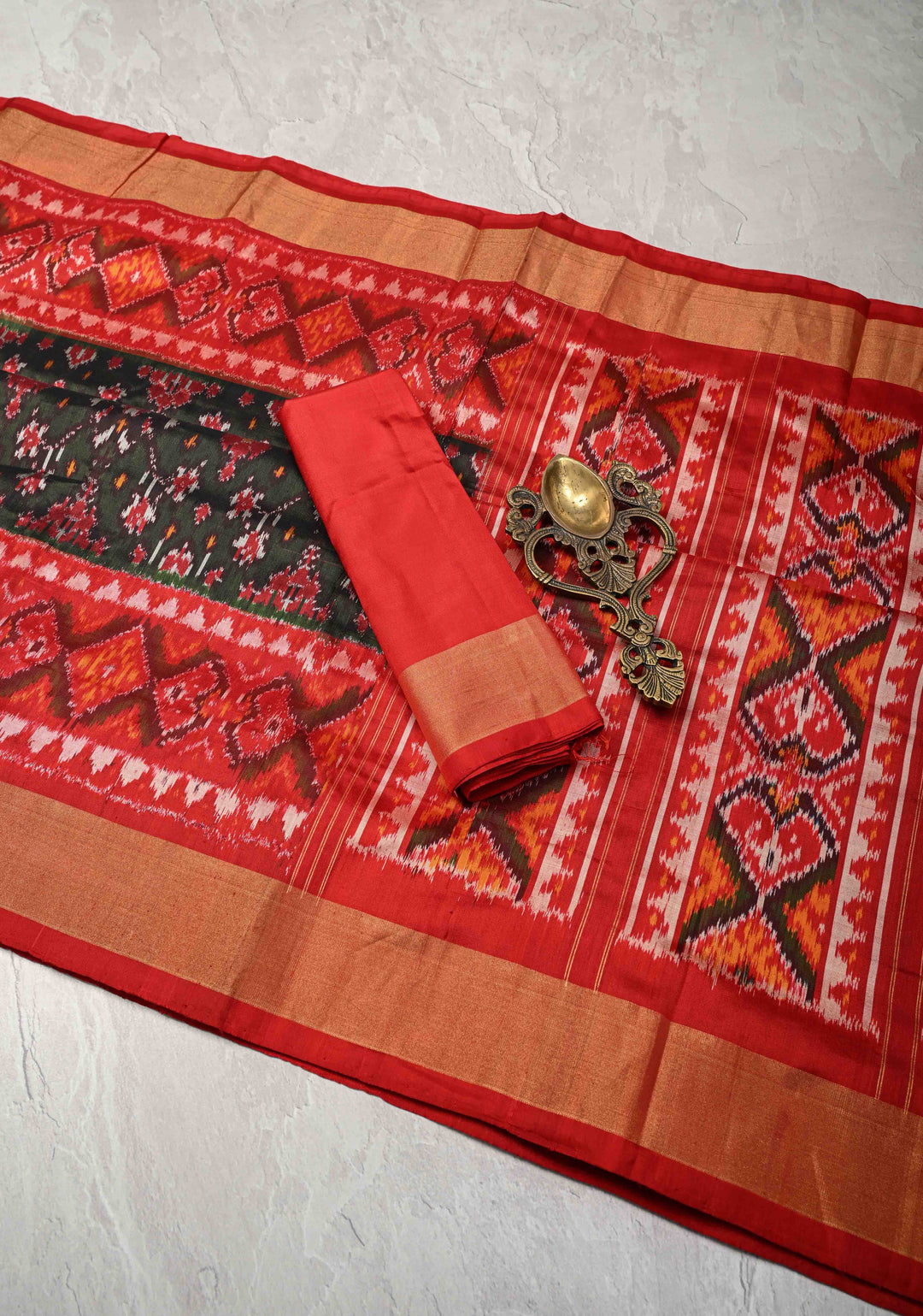 Black Pochampally Ikkat Pure Silk Saree with Brocade and Contrast Zari Border  | SILK MARK CERTIFIED