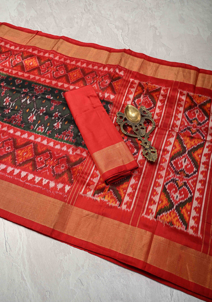 Black Pochampally Ikkat Pure Silk Saree with Brocade and Contrast Zari Border  | SILK MARK CERTIFIED