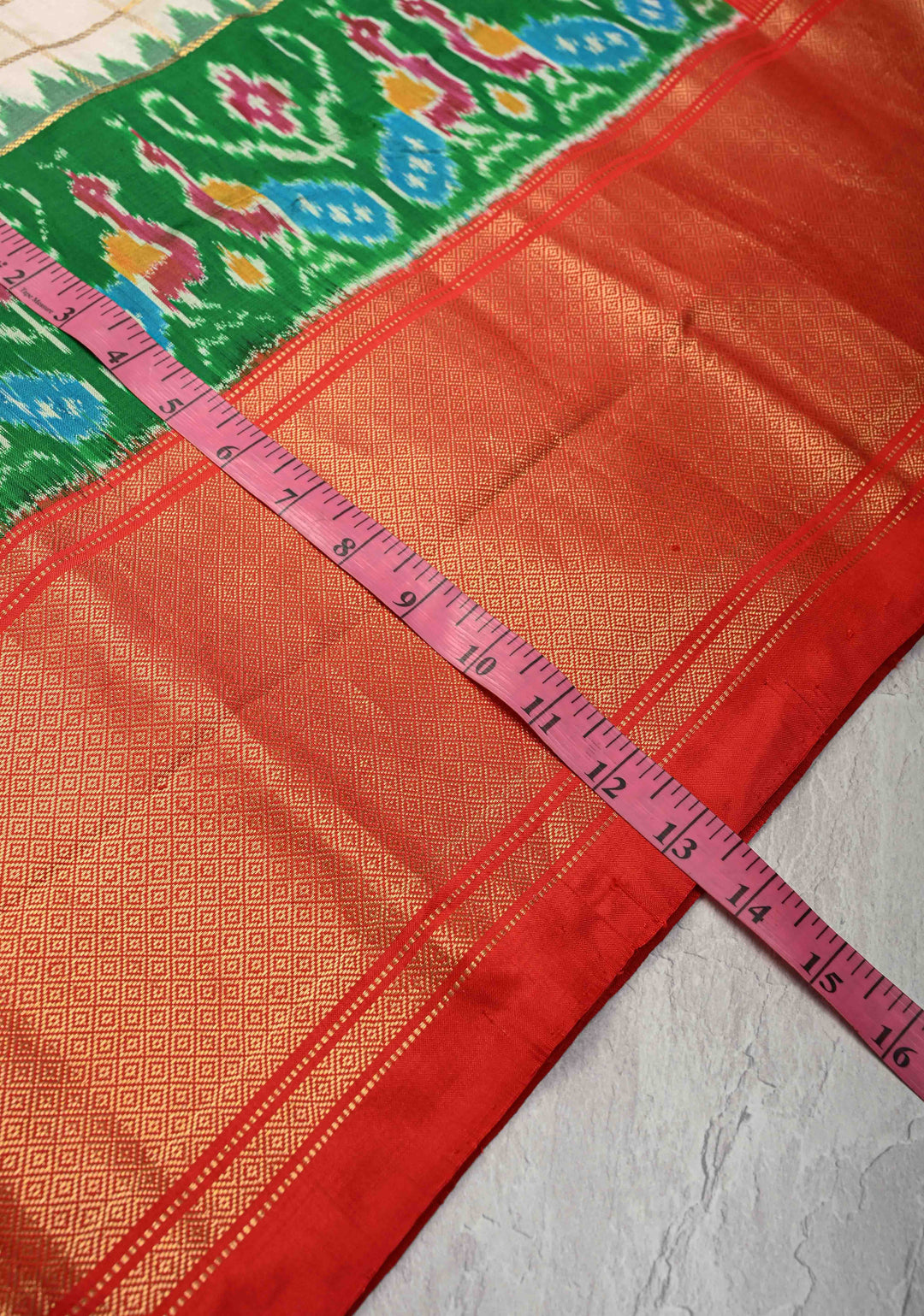 Off White Zari Checks on Pochampally Ikkat Kanjivaram Pure Silk Saree with Panel and Contrast Zari Border  | SILK MARK CERTIFIED