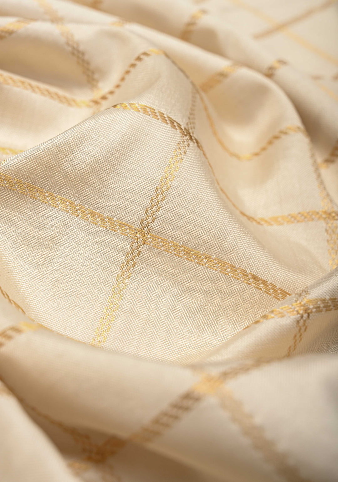 Off White Zari Checks on Pochampally Ikkat Kanjivaram Pure Silk Saree with Panel and Contrast Zari Border  | SILK MARK CERTIFIED