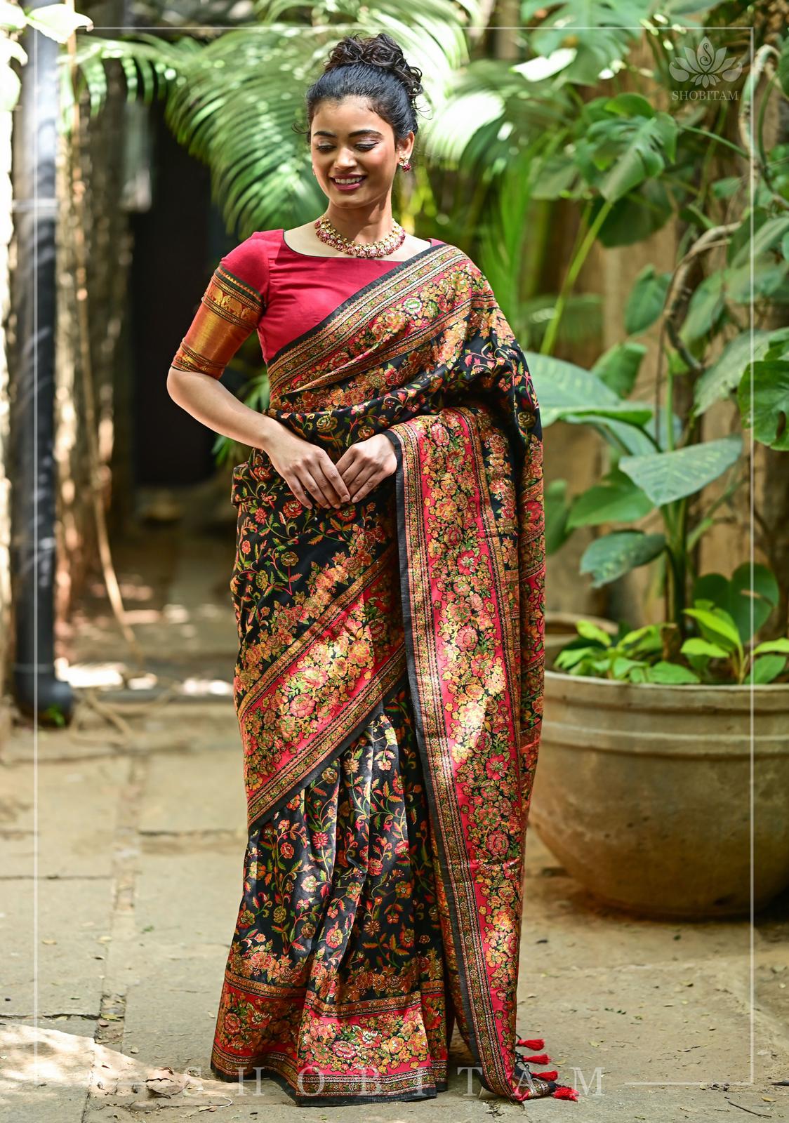 Buy Indian Women Women Organza Silk Top Dyed Silk Rama Color Saree Online  at Best Prices in India - JioMart.