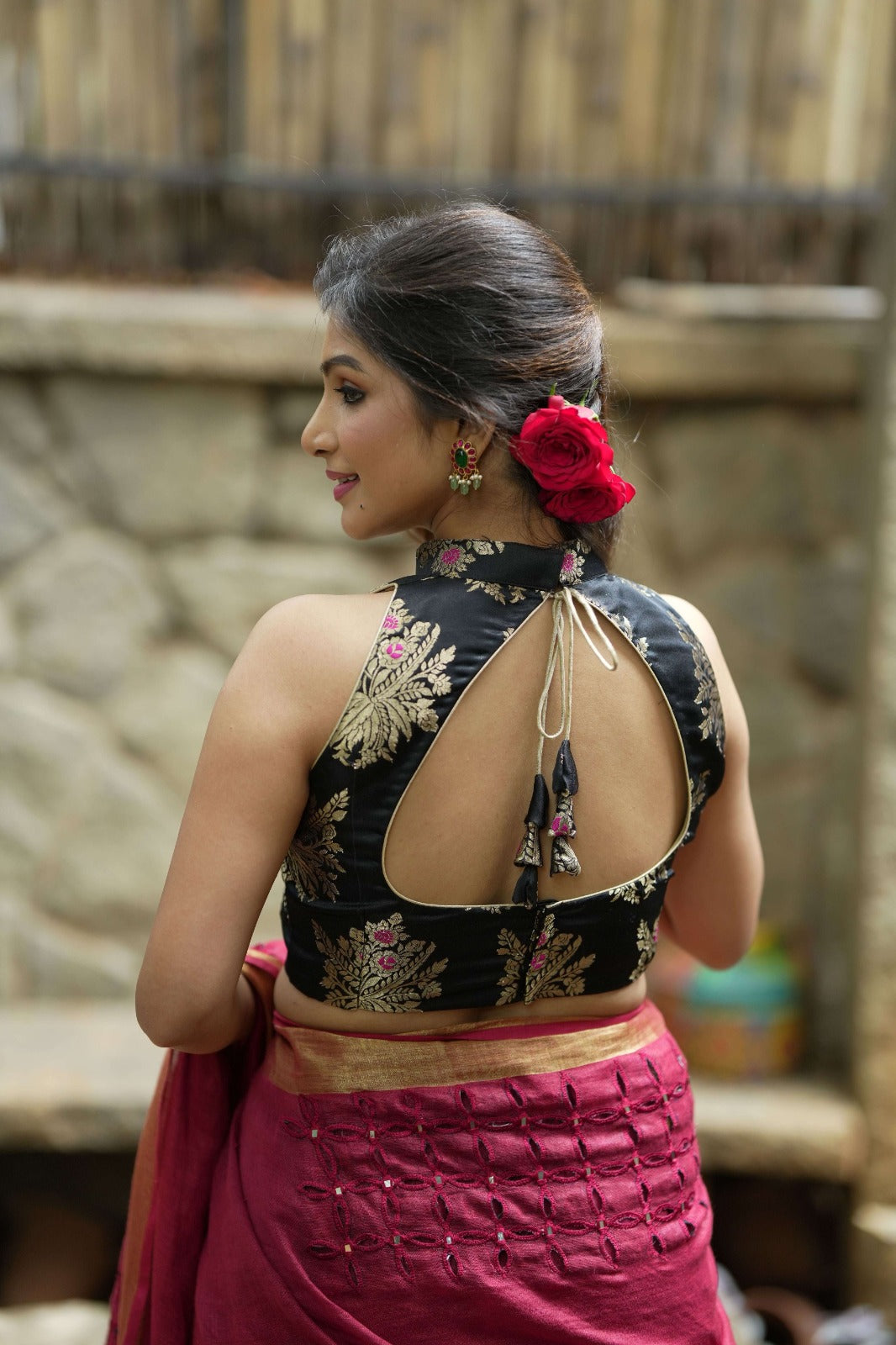 Buy Black Satin Nida Pre-draped Concept Saree With Embellished Blouse For  Women by Bohame Online at Aza Fashions.