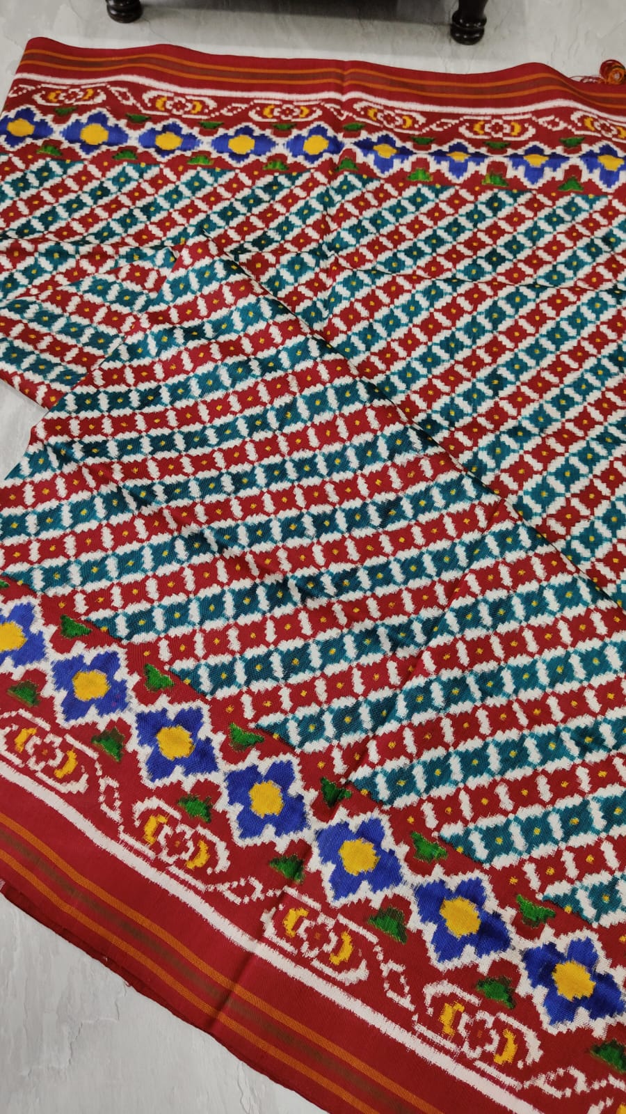 Authentic Patan Patola Double Ikkat Pure Silk Handwoven Saree with Moroccan Design Borders | SILK MARK CERTIFIED