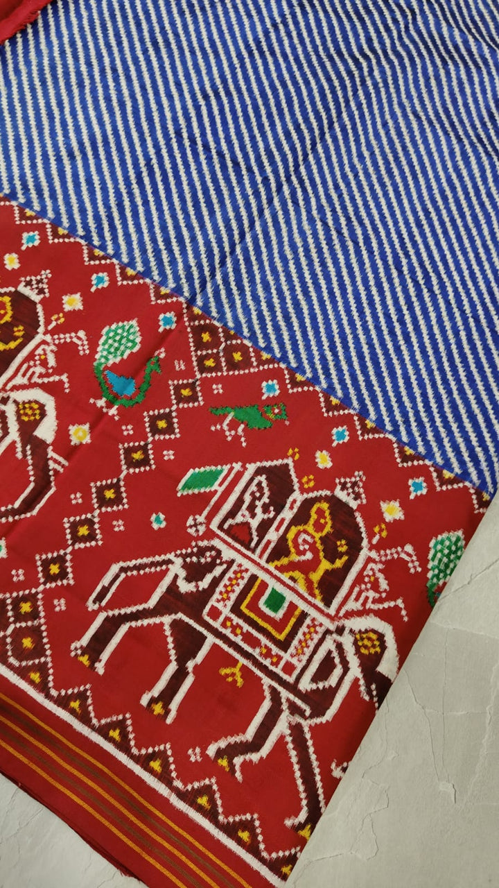 Celebrity Design Authentic Patan Patola Double Ikkat Weave Saree  with Diagonal Stripes and Royal Elephant Skirt Border | SILK MARK CERTIFIED