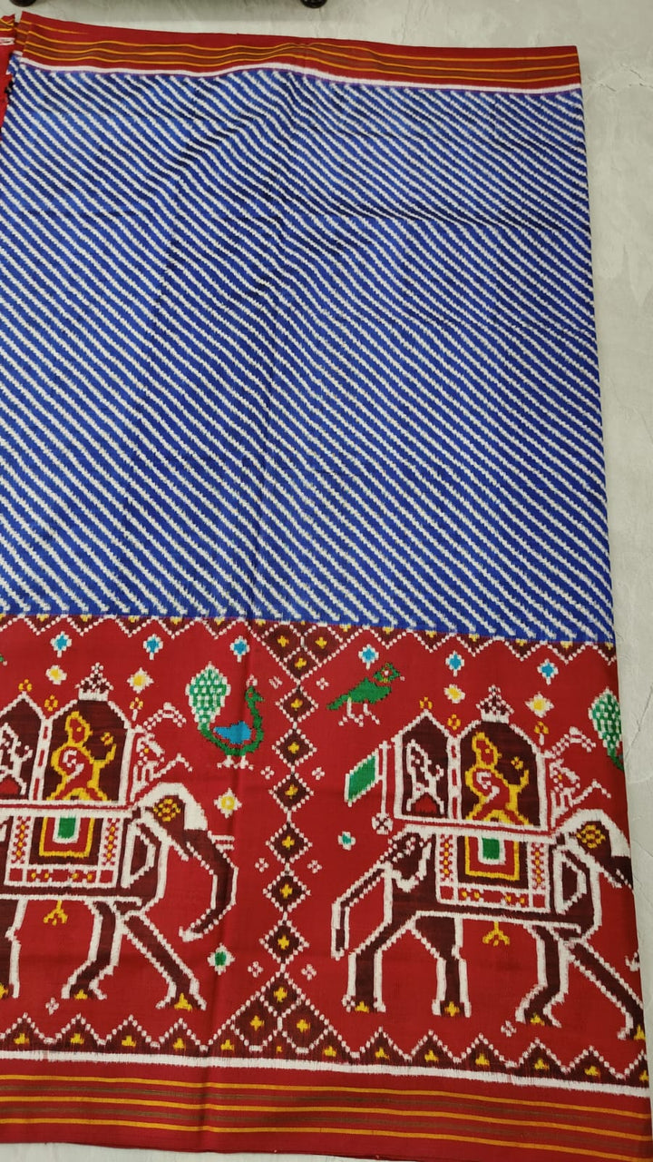 Celebrity Design Authentic Patan Patola Double Ikkat Weave Saree  with Diagonal Stripes and Royal Elephant Skirt Border | SILK MARK CERTIFIED