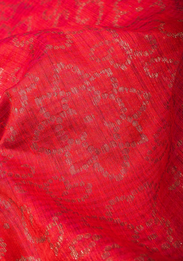 Authentic Banarasi Dotted Trellis pattern Pure Dupion Silk saree in Coral Pink with Kadhuwa Zari Border | SILK MARK CERTIFIED