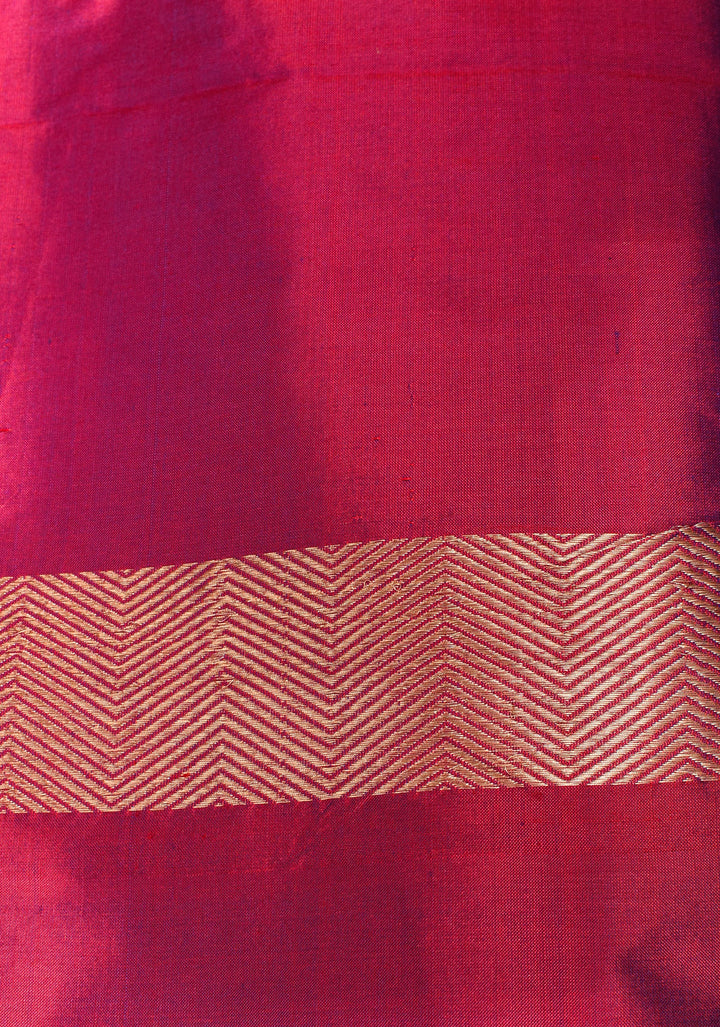 Banarasi Katan Silk Saree in Blue with Alfi Buttas and Zari Stripes  | SILK MARK CERTIFIED | Shobitam