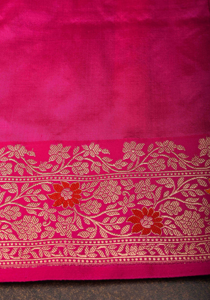 Orange Blue Dual Tone Banarasi Silk Saree with Floral Motifs and Meenakari Zari Borders | Silk Mark Certified | Shobitam