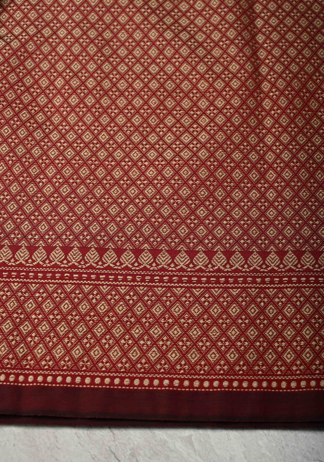 Dark Maroon Banarasi Art silk saree with Resham Buttas and Minimal Border