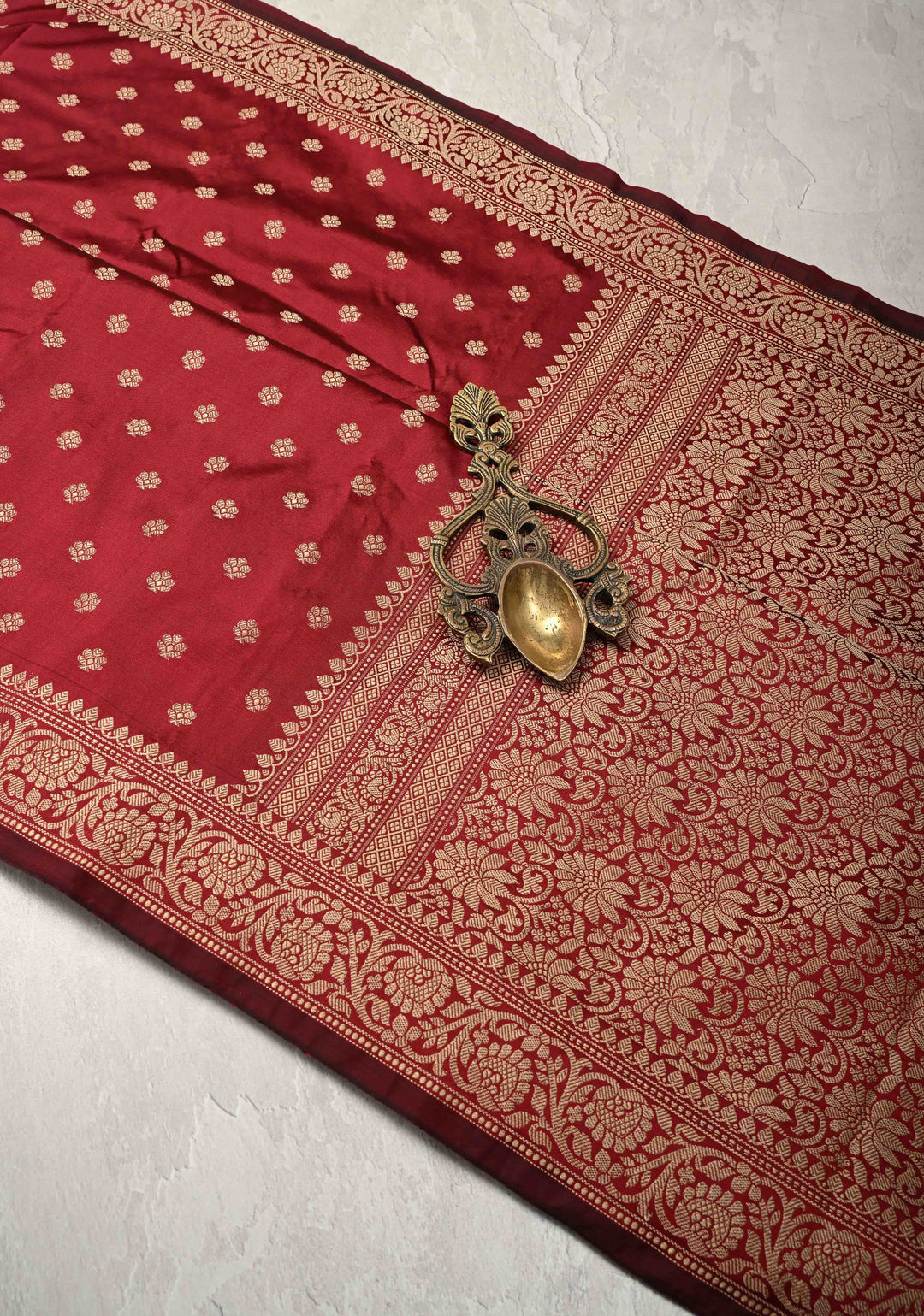 Dark Maroon Banarasi Art silk saree with Resham Buttas and Minimal Border
