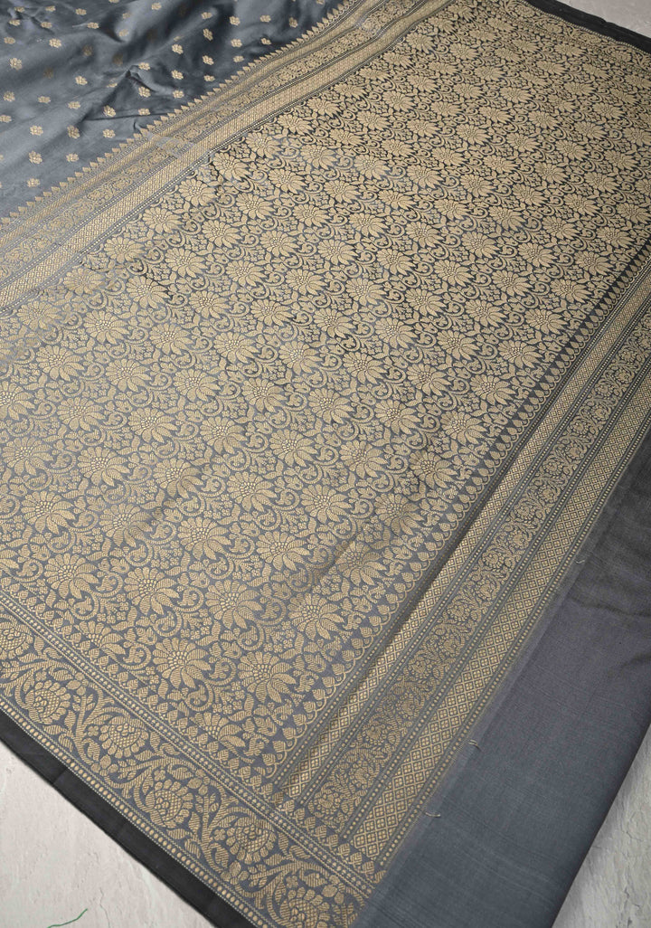 Gray Art silk saree with Resham Buttas and  Minimal Border