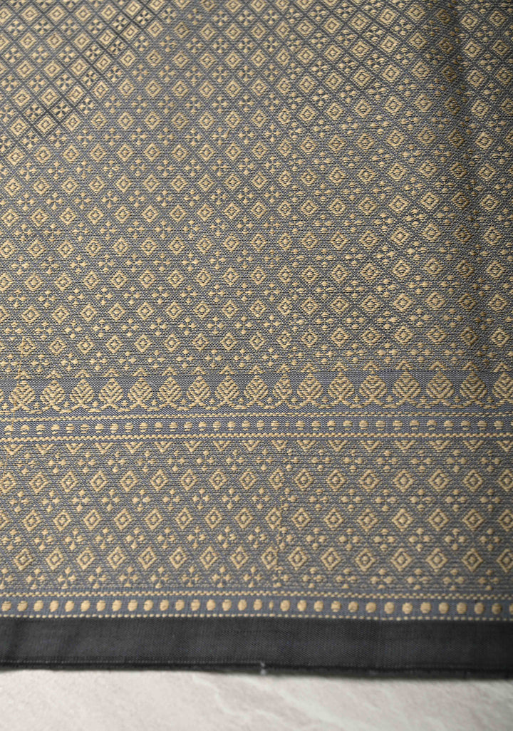 Gray Art silk saree with Resham Buttas and  Minimal Border