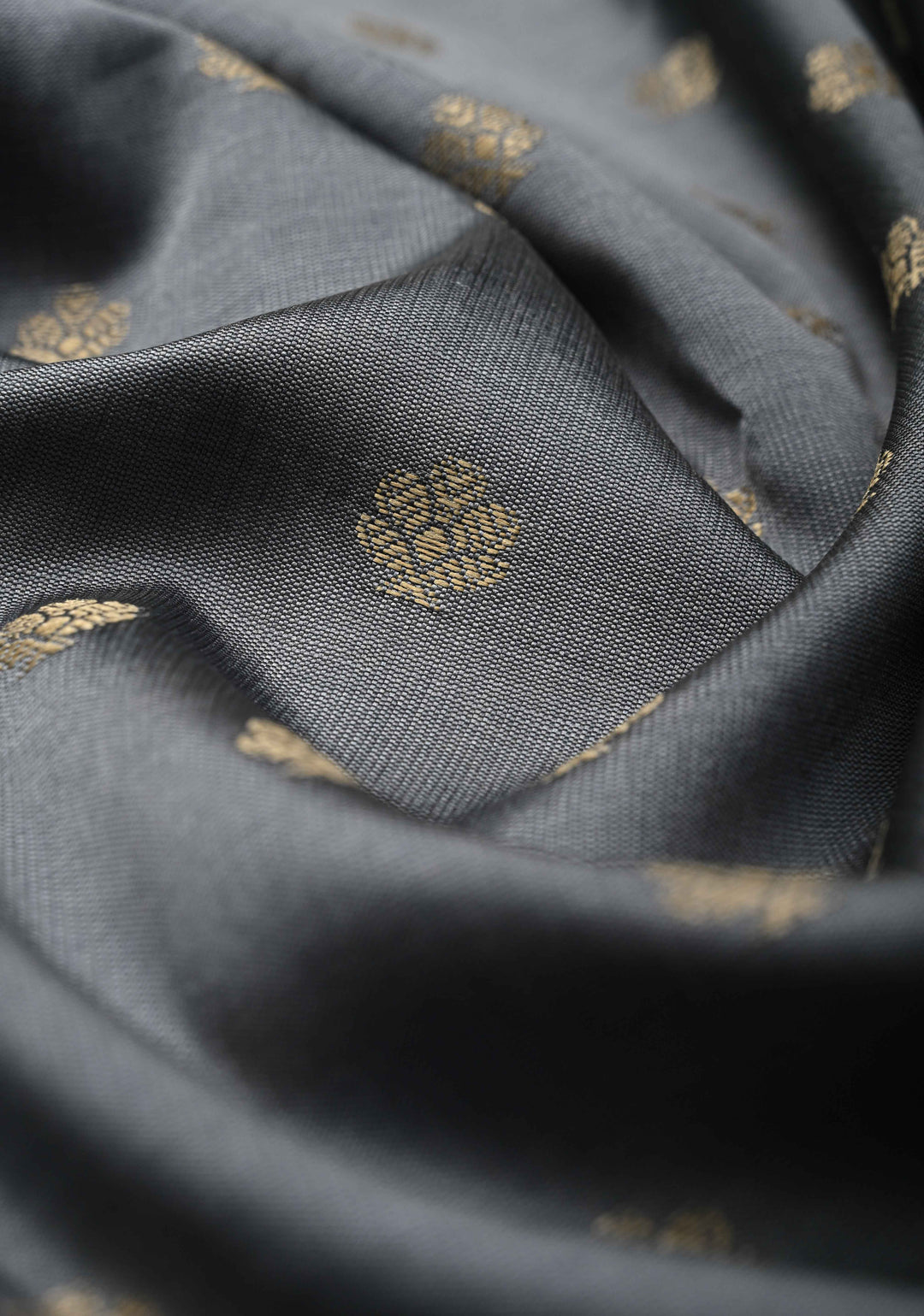 Gray Art silk saree with Resham Buttas and  Minimal Border