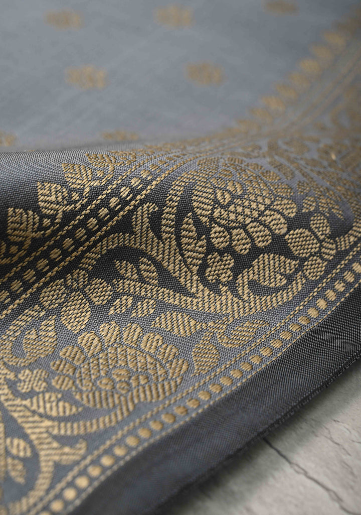 Gray Art silk saree with Resham Buttas and  Minimal Border