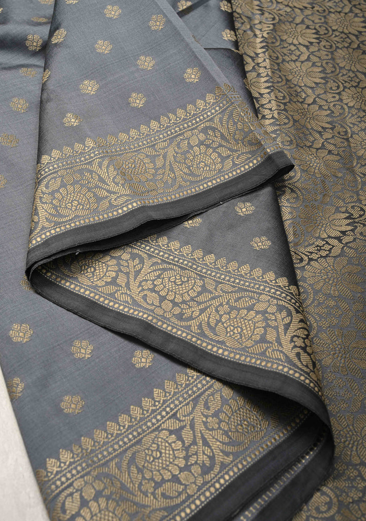 Gray Art silk saree with Resham Buttas and  Minimal Border