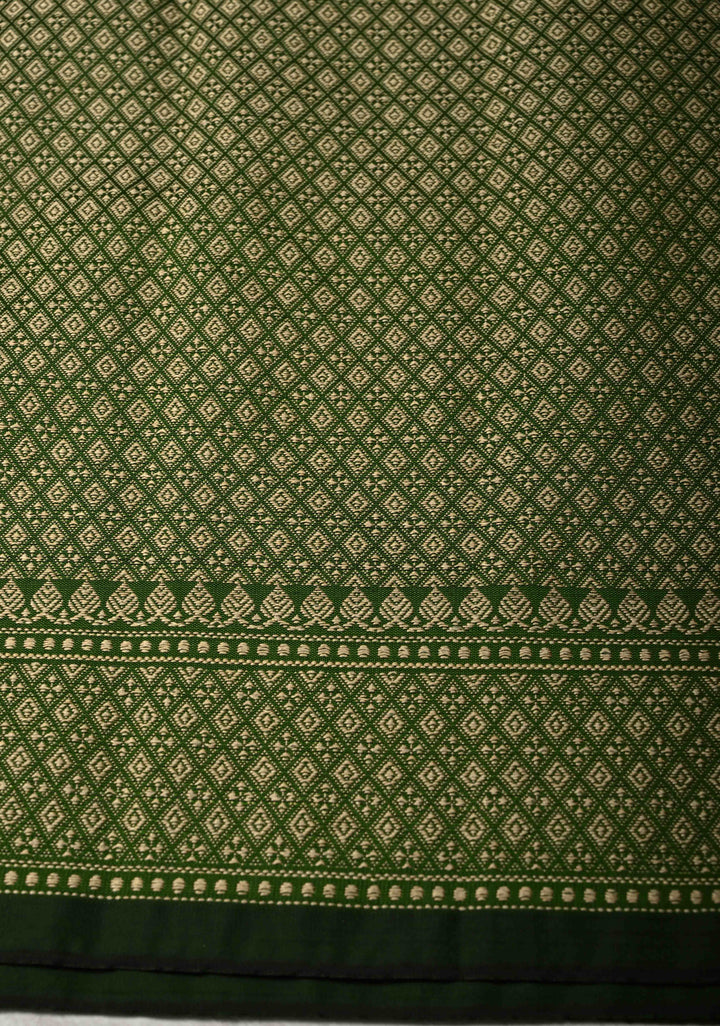 Bottle Green Art silk saree with Resham Buttas and Minimal Border