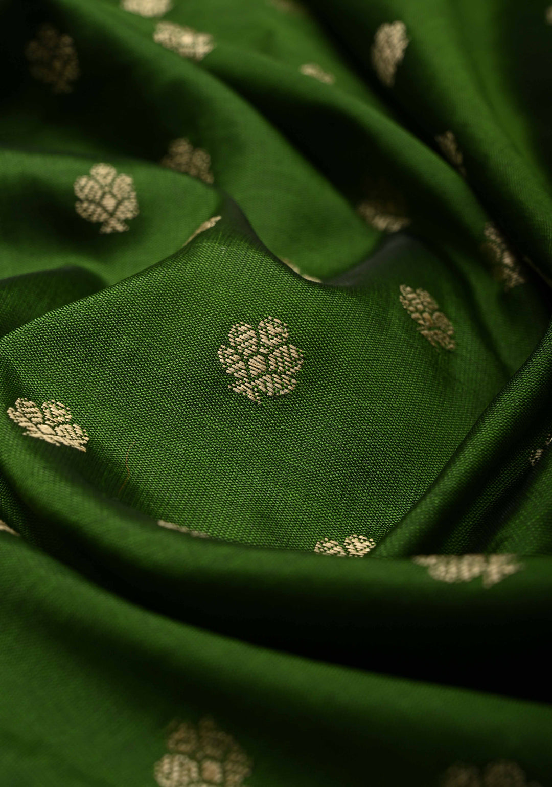 Bottle Green Art silk saree with Resham Buttas and Minimal Border
