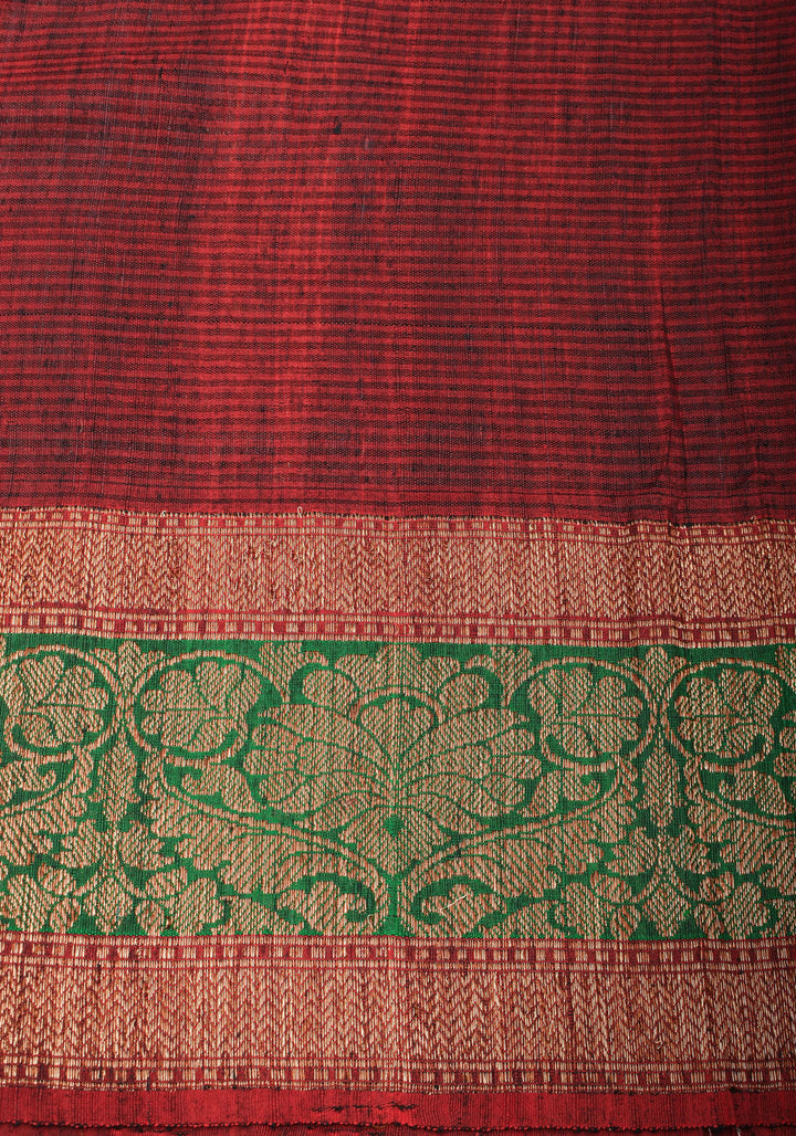 Banarasi Pure Dupion Silk Saree in Black with two tone borders and Damask Motifs | SILK MARK CERTIFIED