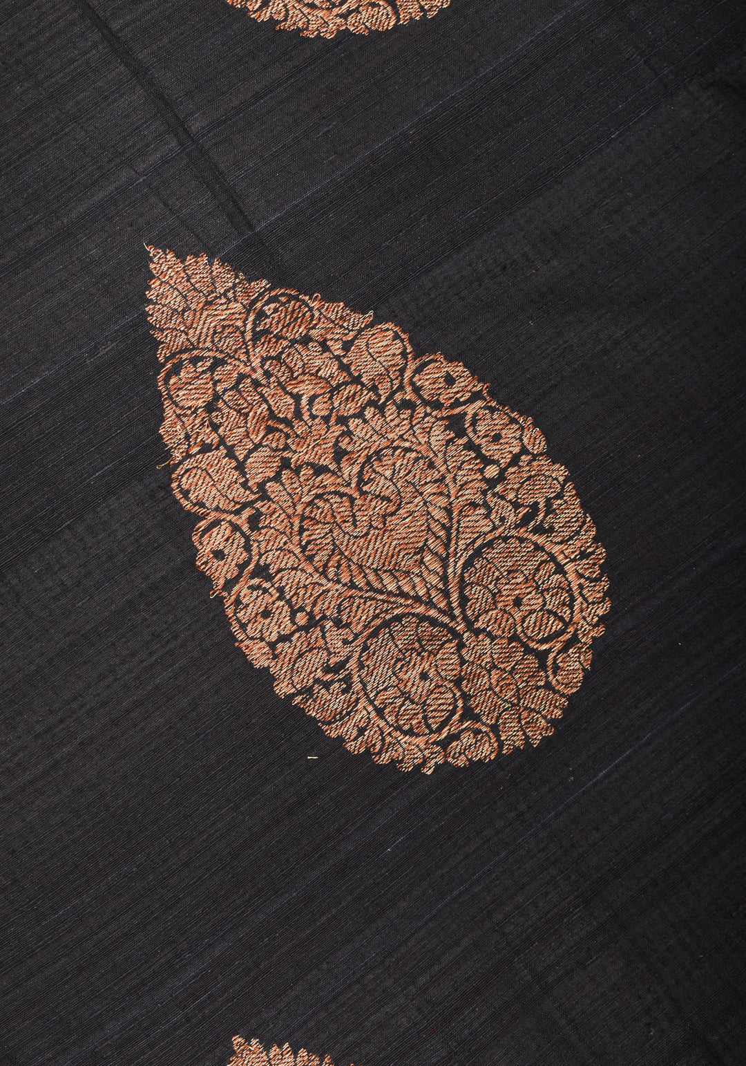 Banarasi Pure Dupion Silk Saree in Black with two tone borders and Damask Motifs | SILK MARK CERTIFIED