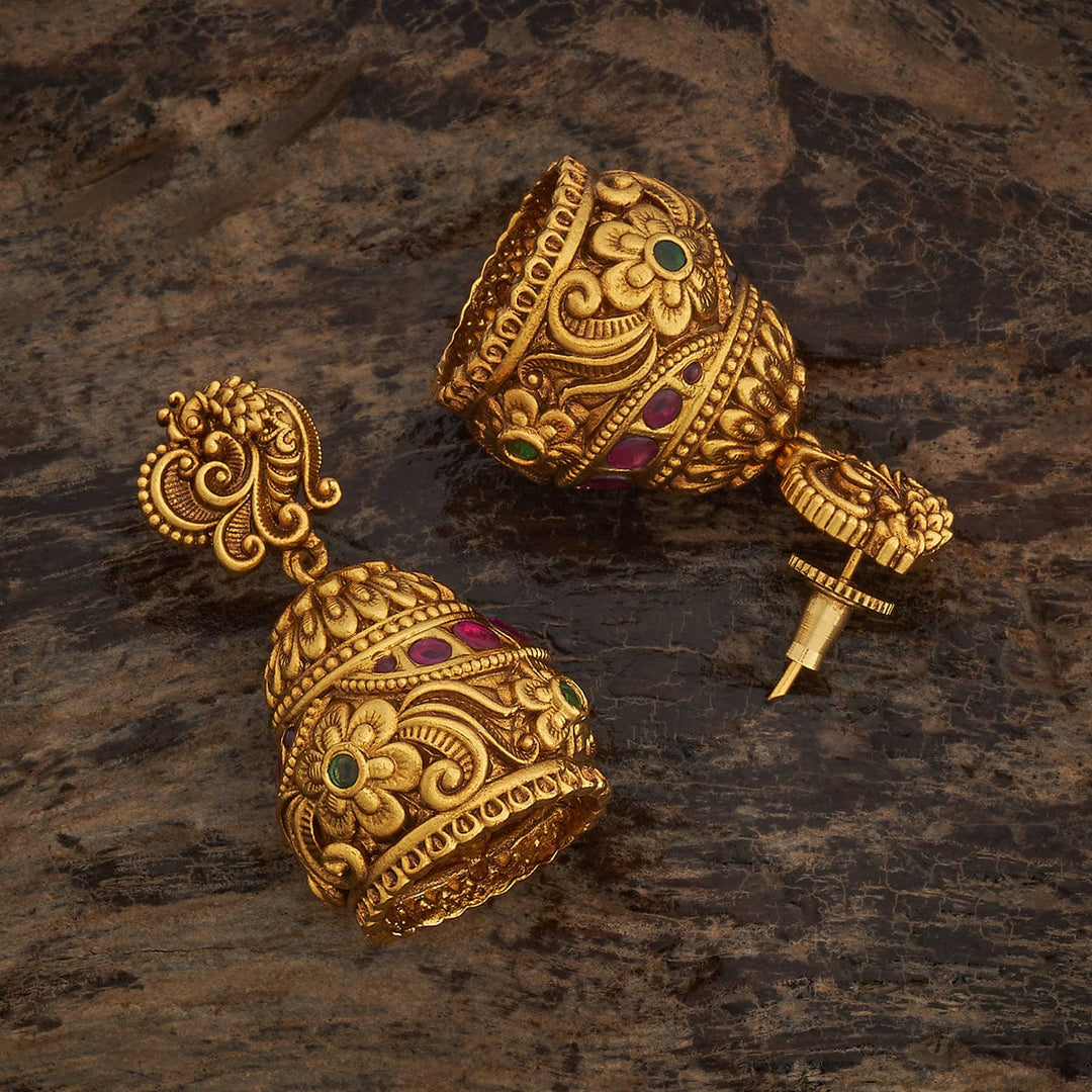 Peacock, Flower motif Antique Jhumkas