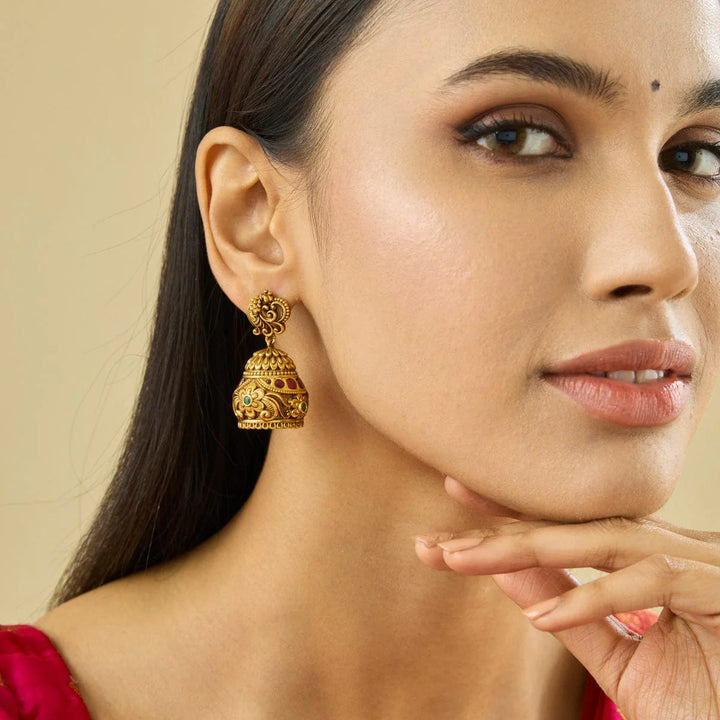 Peacock, Flower motif Antique Jhumkas