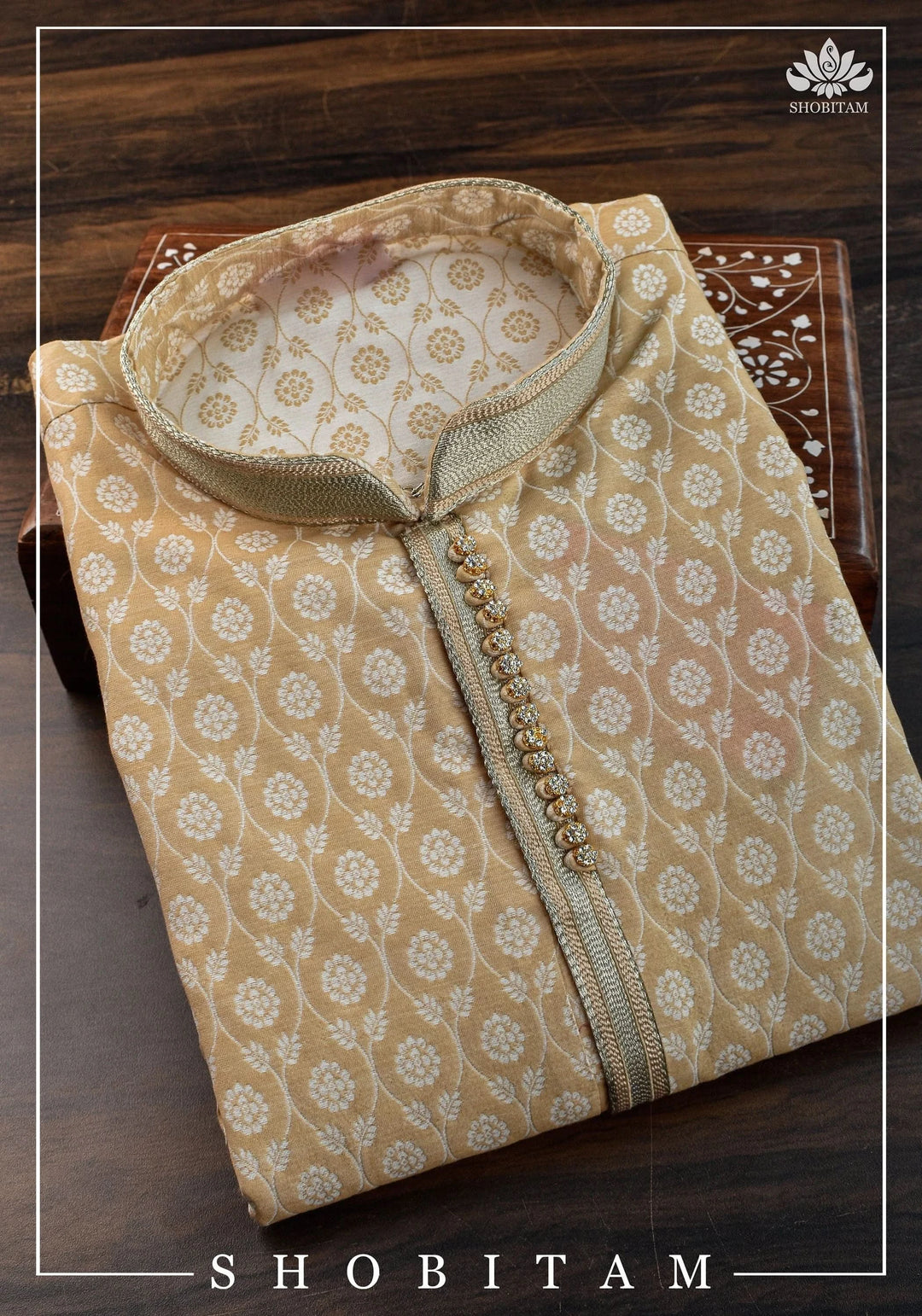 Sephia Jaal Weave Kurta Pajama Set, Multiple Size | Ethnic Menswear by Shobitam