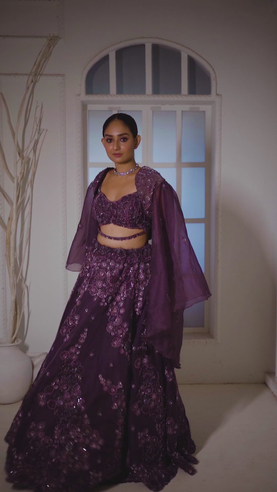 Amethyst Blaze Lehenga with Cape, Customizable, Made to Order