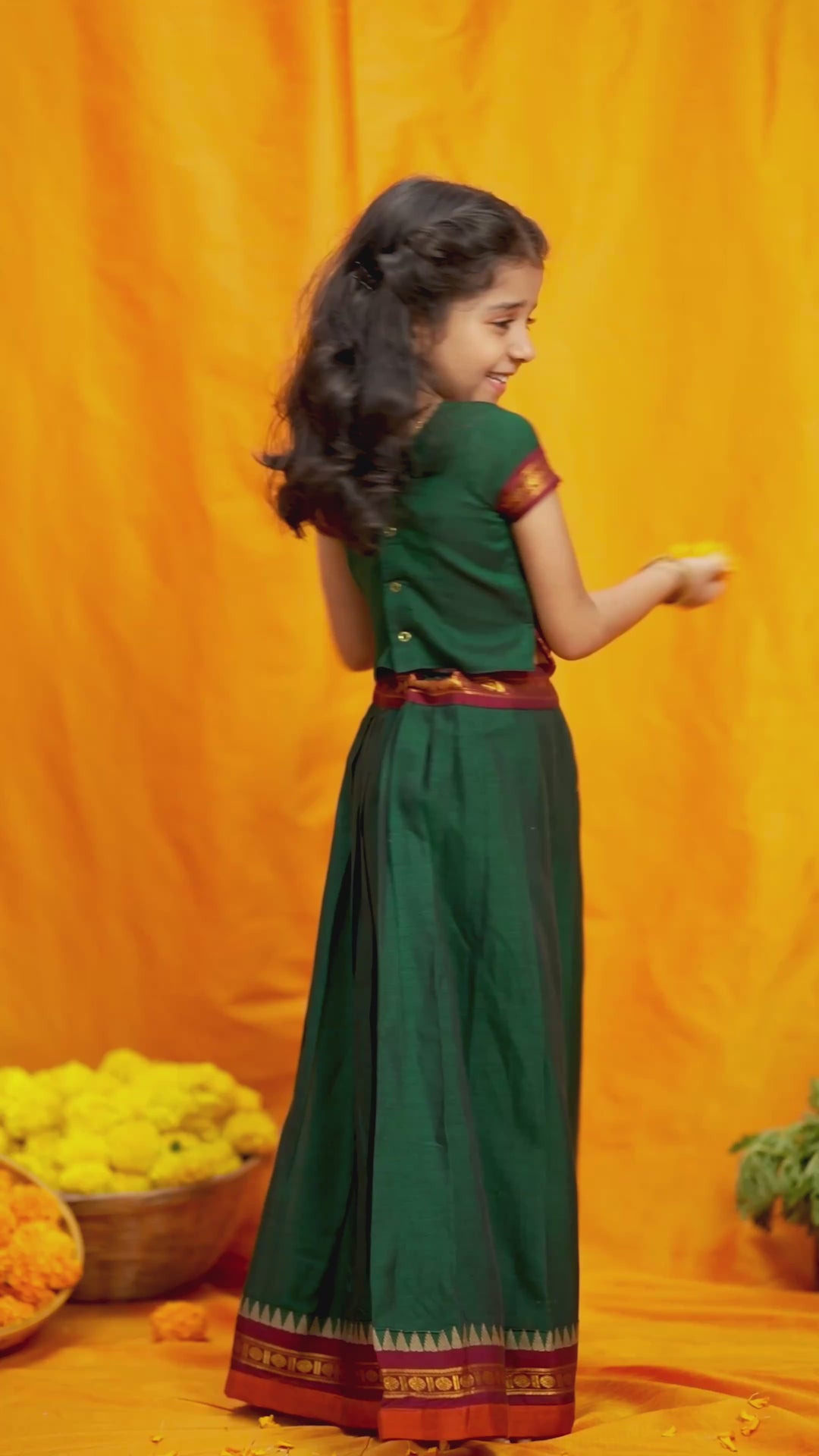 Sreeja Green Handwoven Lehenga Mini | Made To Order