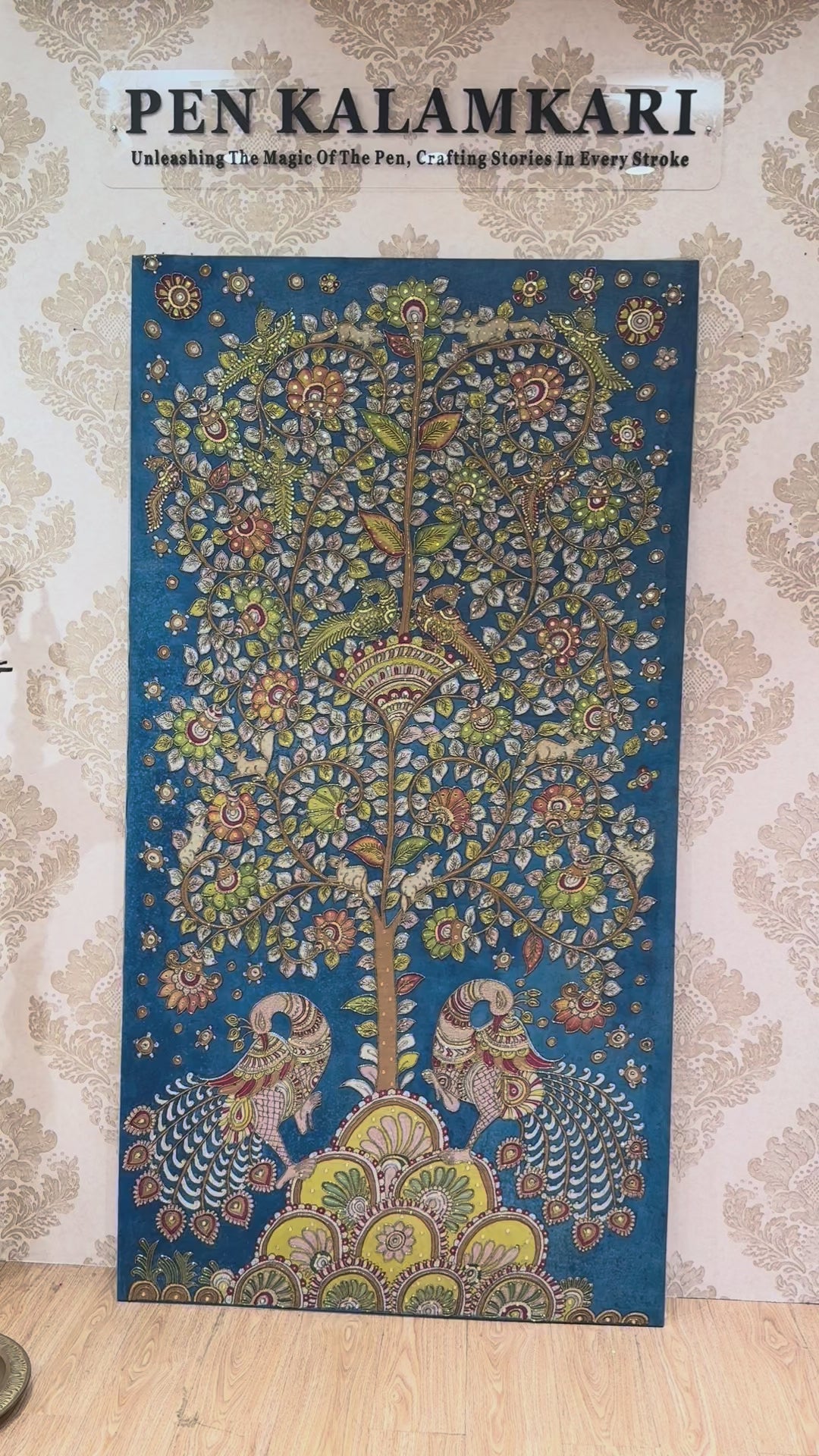 Blue Pottery Theme Blue Authentic Pen kalamkari on Mangalagiri Silk Saree with Zari Border | Shobitam