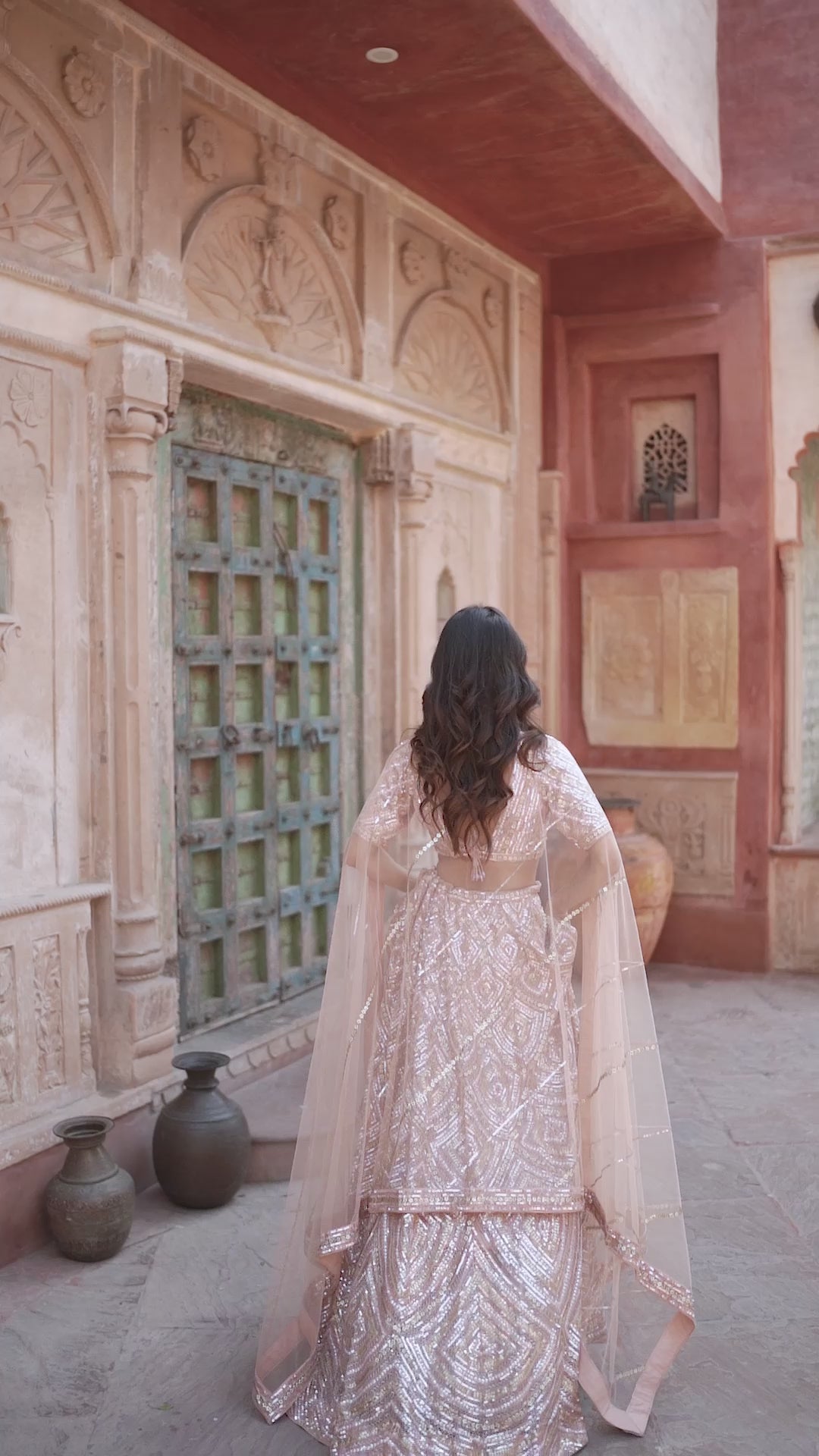 Exquisite Pastel Pink Lehenga with hand-embroidery in Net, Customizable, Made to Order