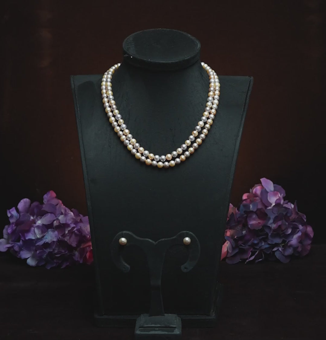 Gray Gold 2 Strand Real Pearl Necklace Set