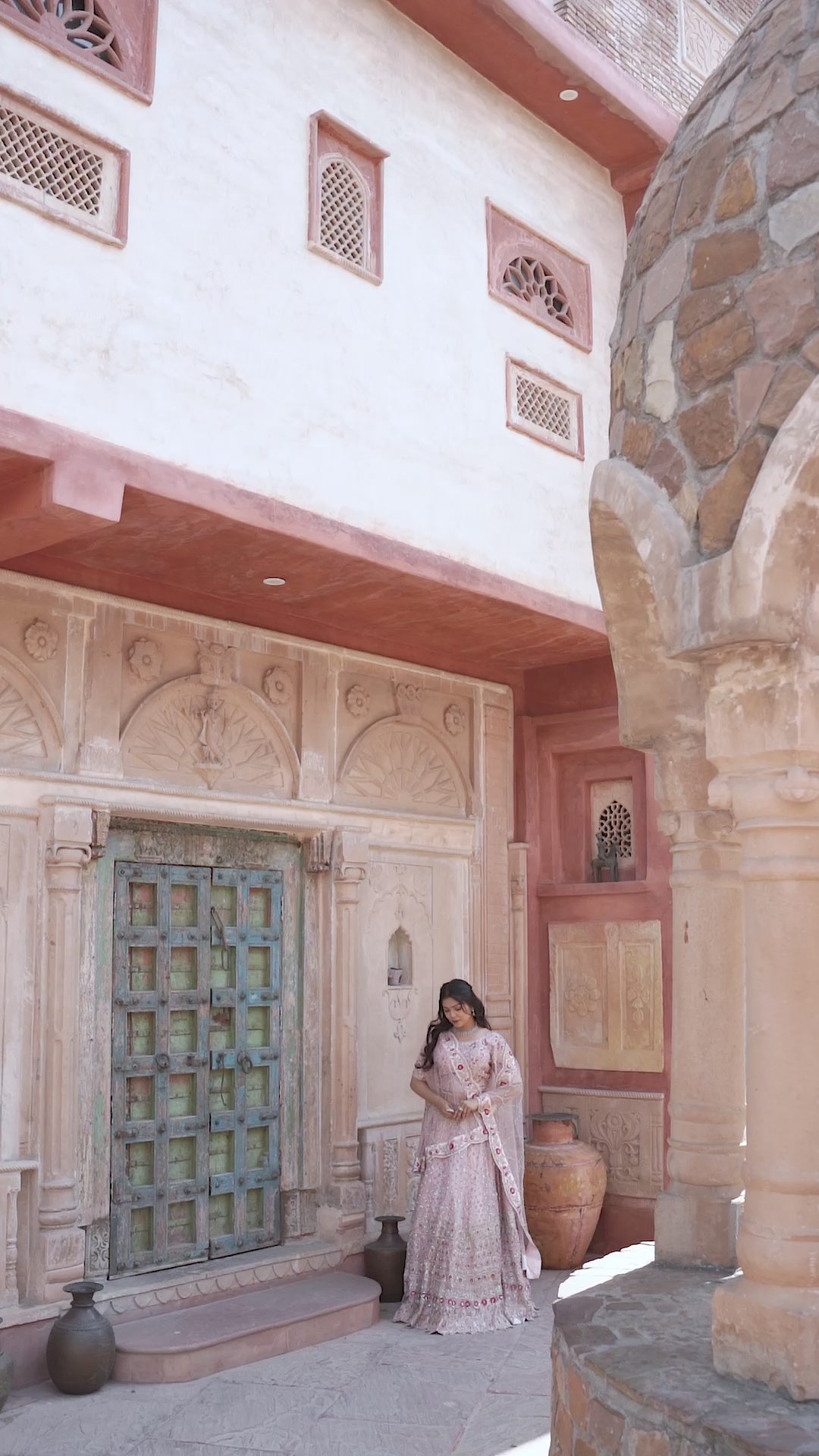 Exquisite Blossom Pink Lehenga with hand-embroidery in organza, Customizable, Made to Order