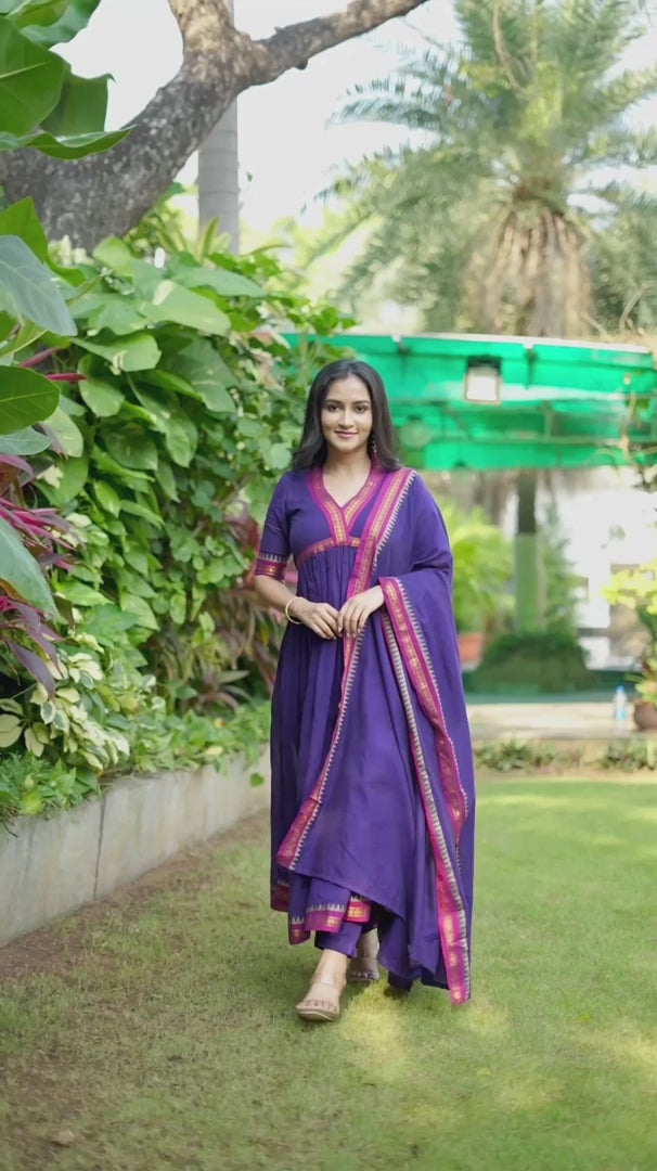 Avanti Royal Purple Anarkali Kurta Set with dupatta | Made To Order