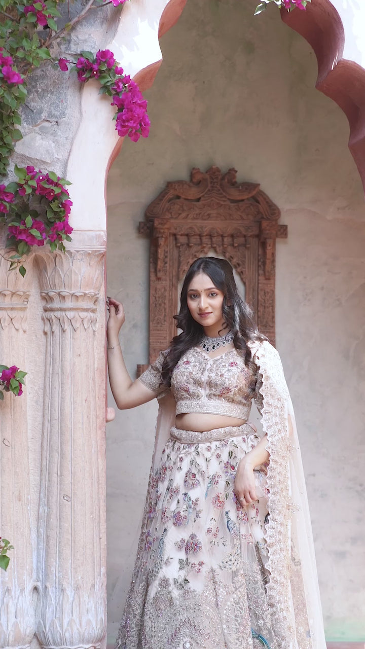 Exquisite Lehenga - Bohemian Peacock Lehenga with hand-embroidery, Customizable, Made to Order