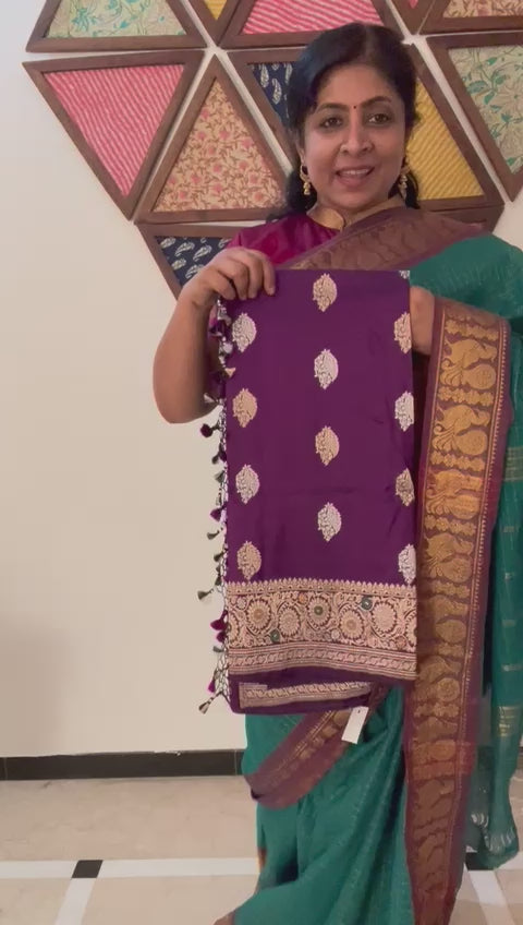 Purple Exquisite Banarasi Katan Silk Saree with Meenakari Border | SILK MARK CERTIFIED